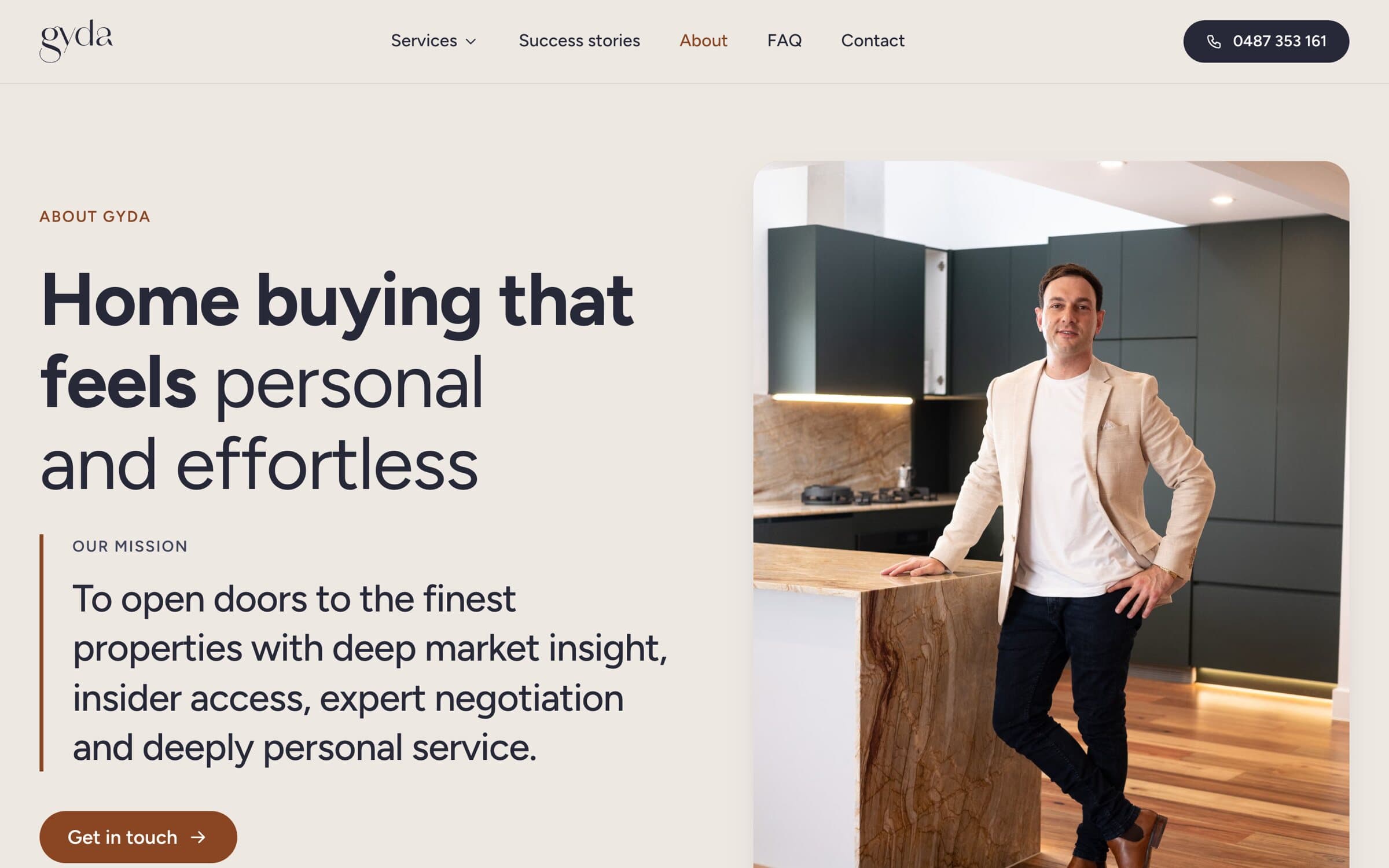 The gyda about page on desktop