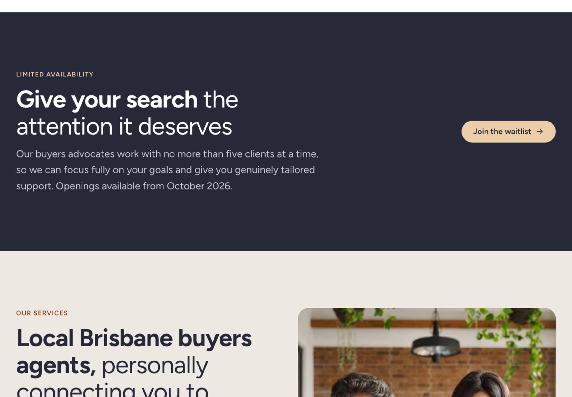 The gyda home page: the waitlist band and services